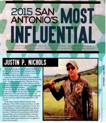 Justin Nichols named one of San Antonio's 2015 Most influential LGBT people by Out-In-SA 